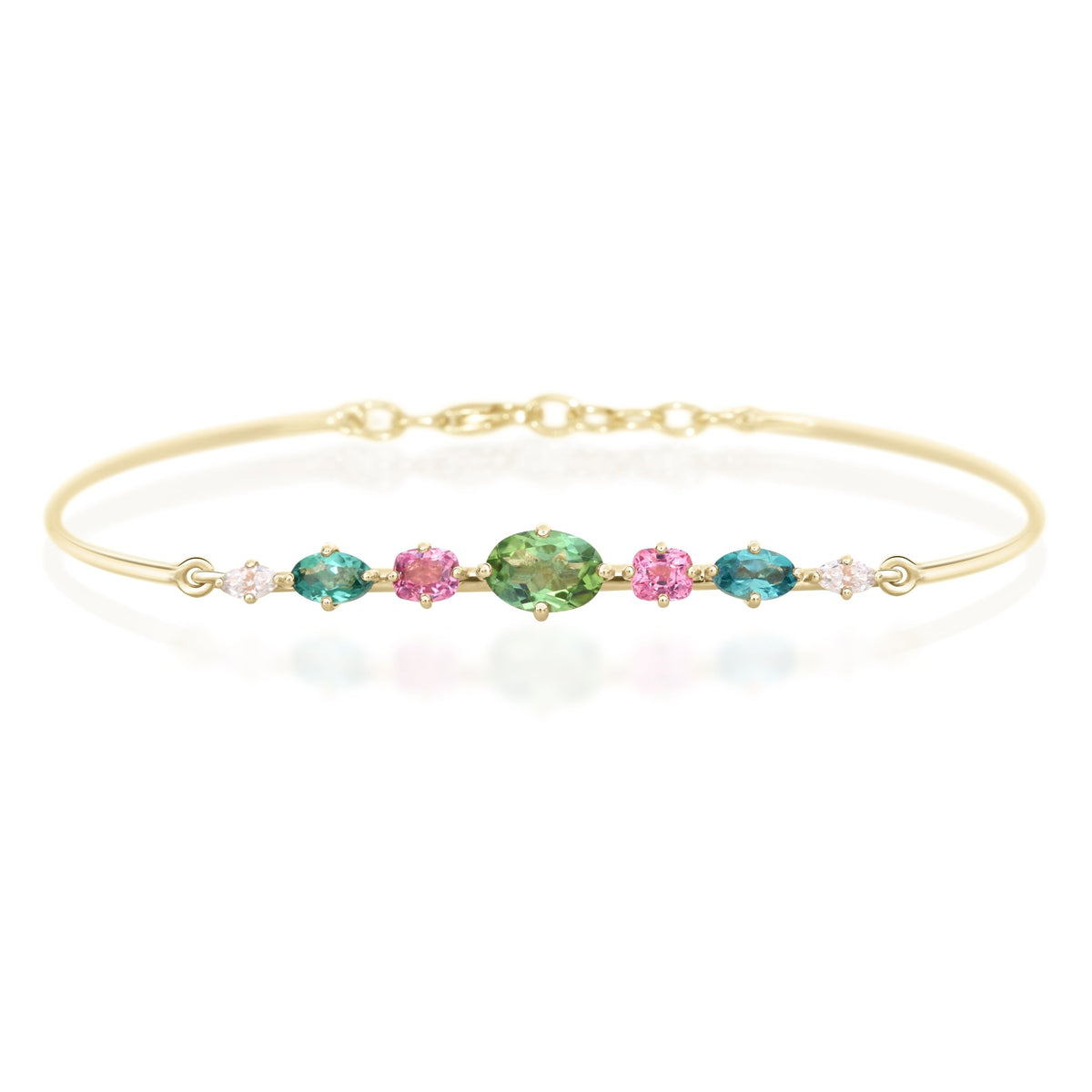 Light Green Tourmalines & Pink Spinels Compass Bangle YG14K stackable design