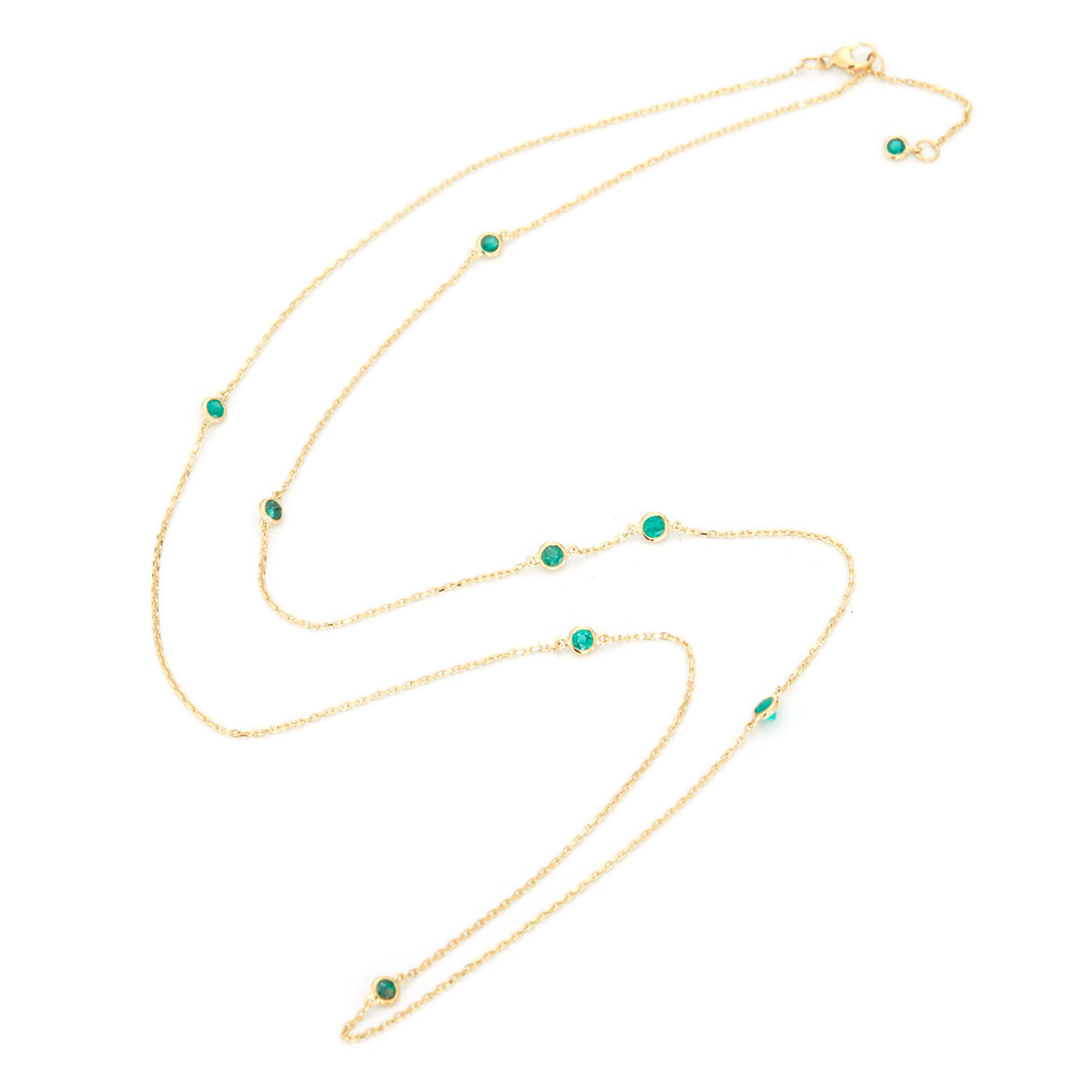 Long Emerald Dot Necklace 18k handmade fine jewelry