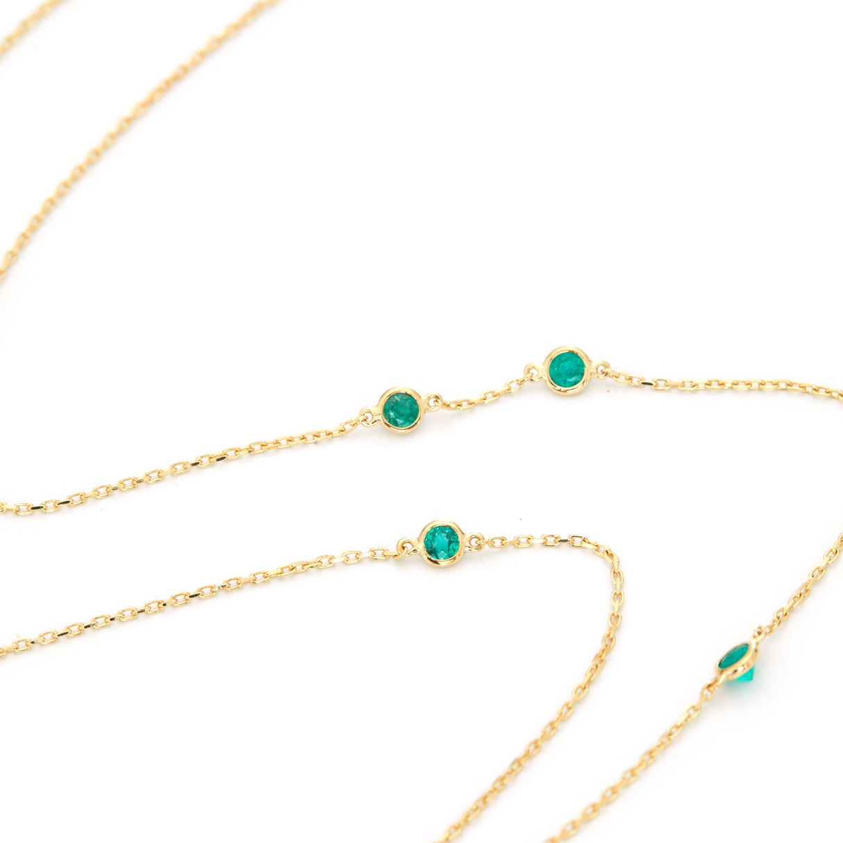 Long Emerald Dot Necklace 18k handmade fine jewelry 2