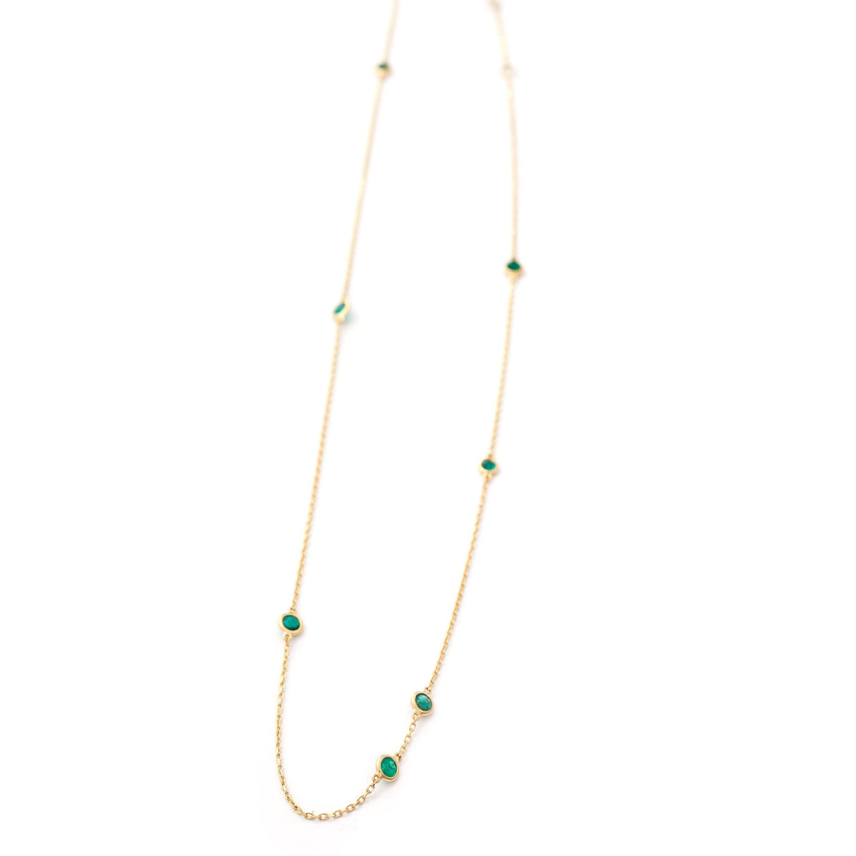 Long Emerald Dot Necklace 18k handmade fine jewelry 3