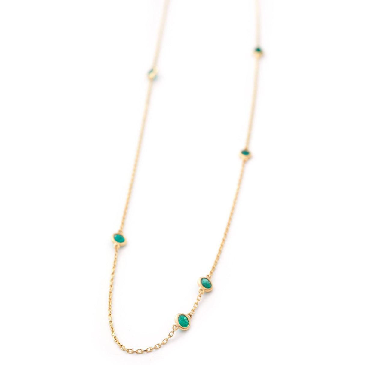 Long Emerald Dot Necklace 18k handmade fine jewelry 4