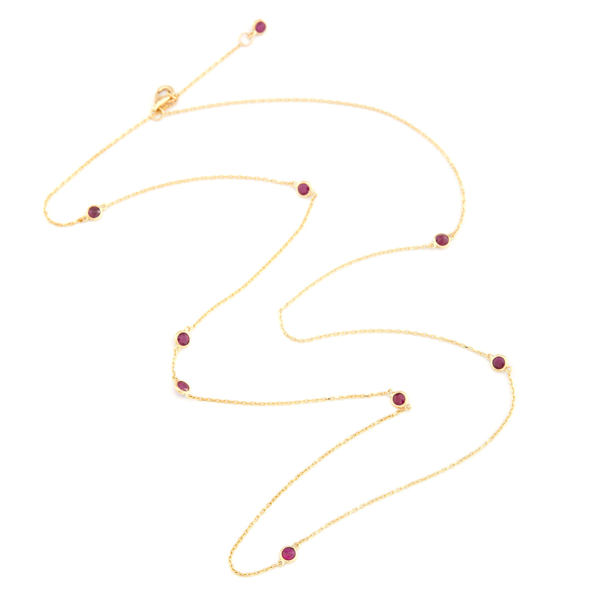 Long Ruby Dot Necklace 18k handmade fine jewelry 2