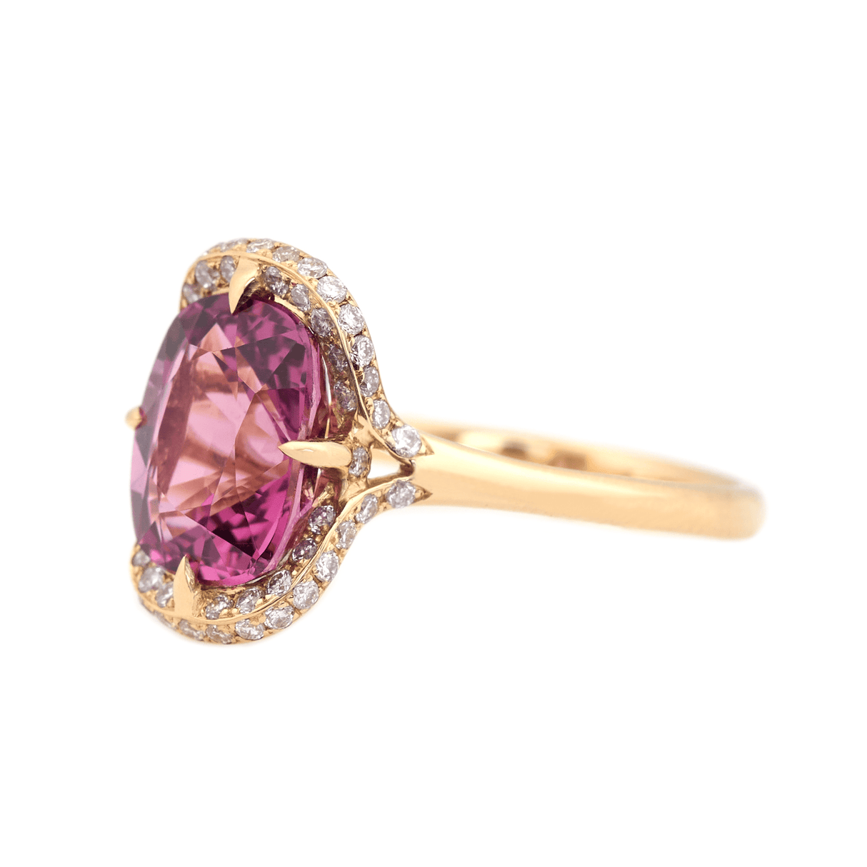 Mahenge Garnet Aurora Ring 18k gold engagement ring side view
