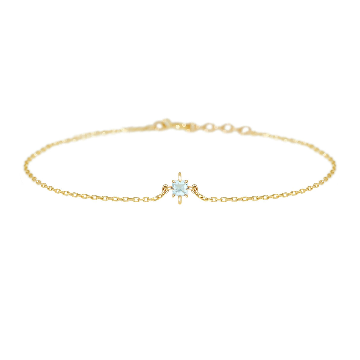 March Birthstone Aquamarine Bracelet 14k gold stackable design