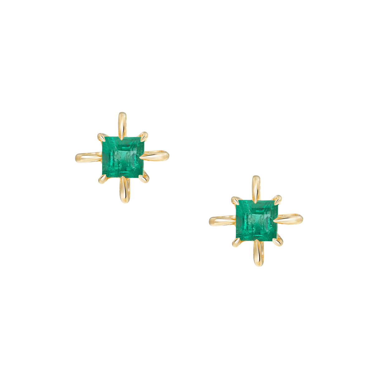 May Birthstone Emerald Studs 14K Gold Handmade Fine Jewelry