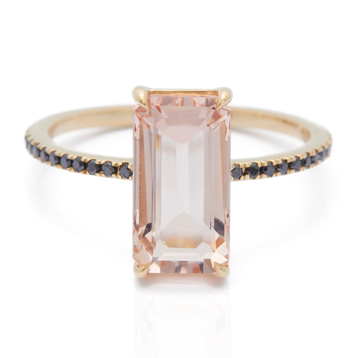 Morganite & Black Diamond Ring 18k gold stackable ring