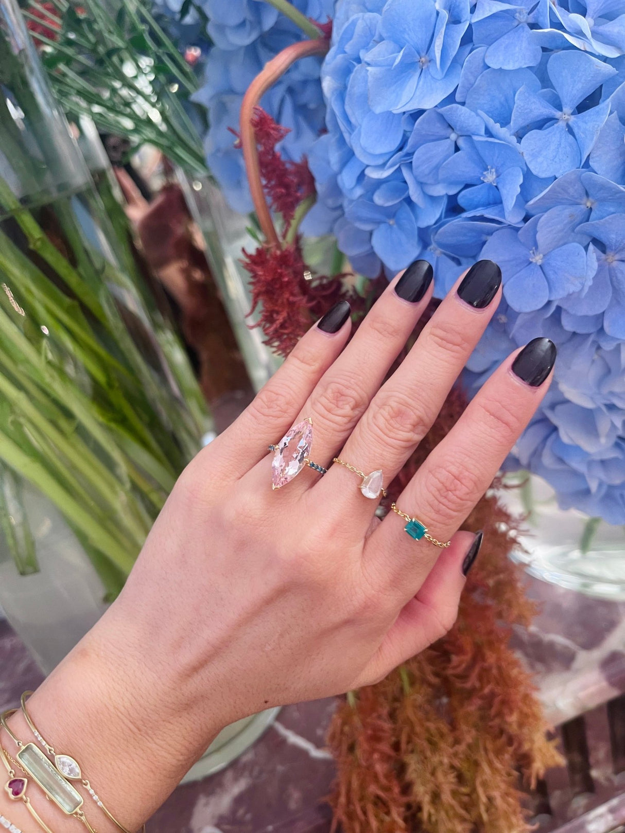 Morganite & Blue Diamond Supreme Charm Ring