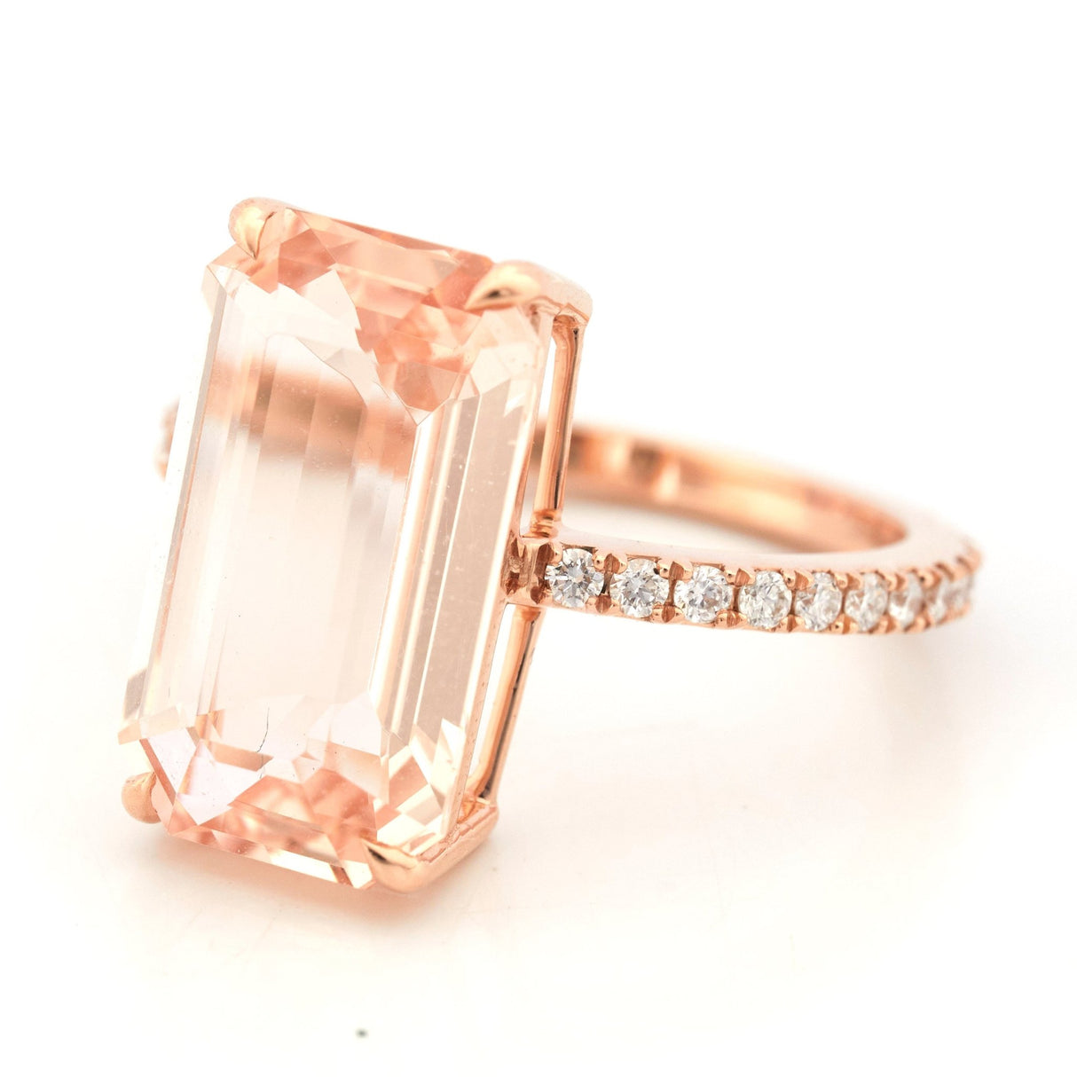 Morganite & Diamond Bar Supreme Ring 18k gold engagement ring side view