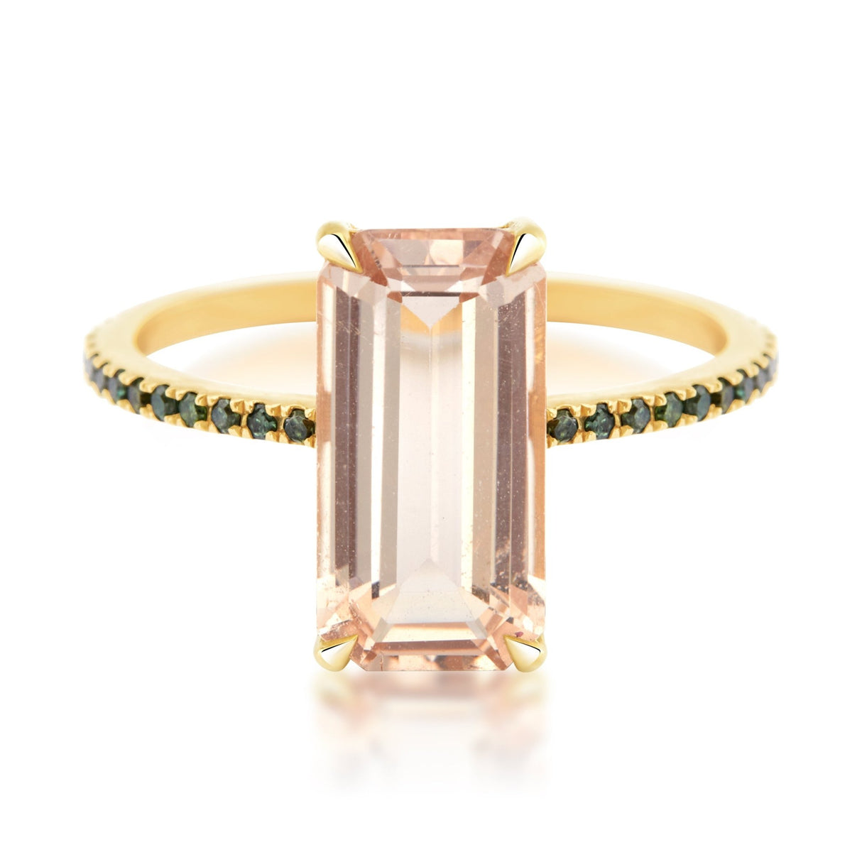 Morganite & Green Diamond Ring 18k gold stackable ring