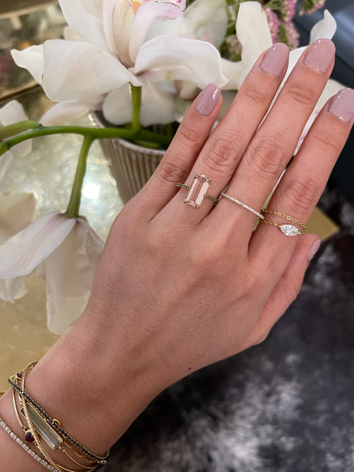 Morganite & Green Diamond Ring