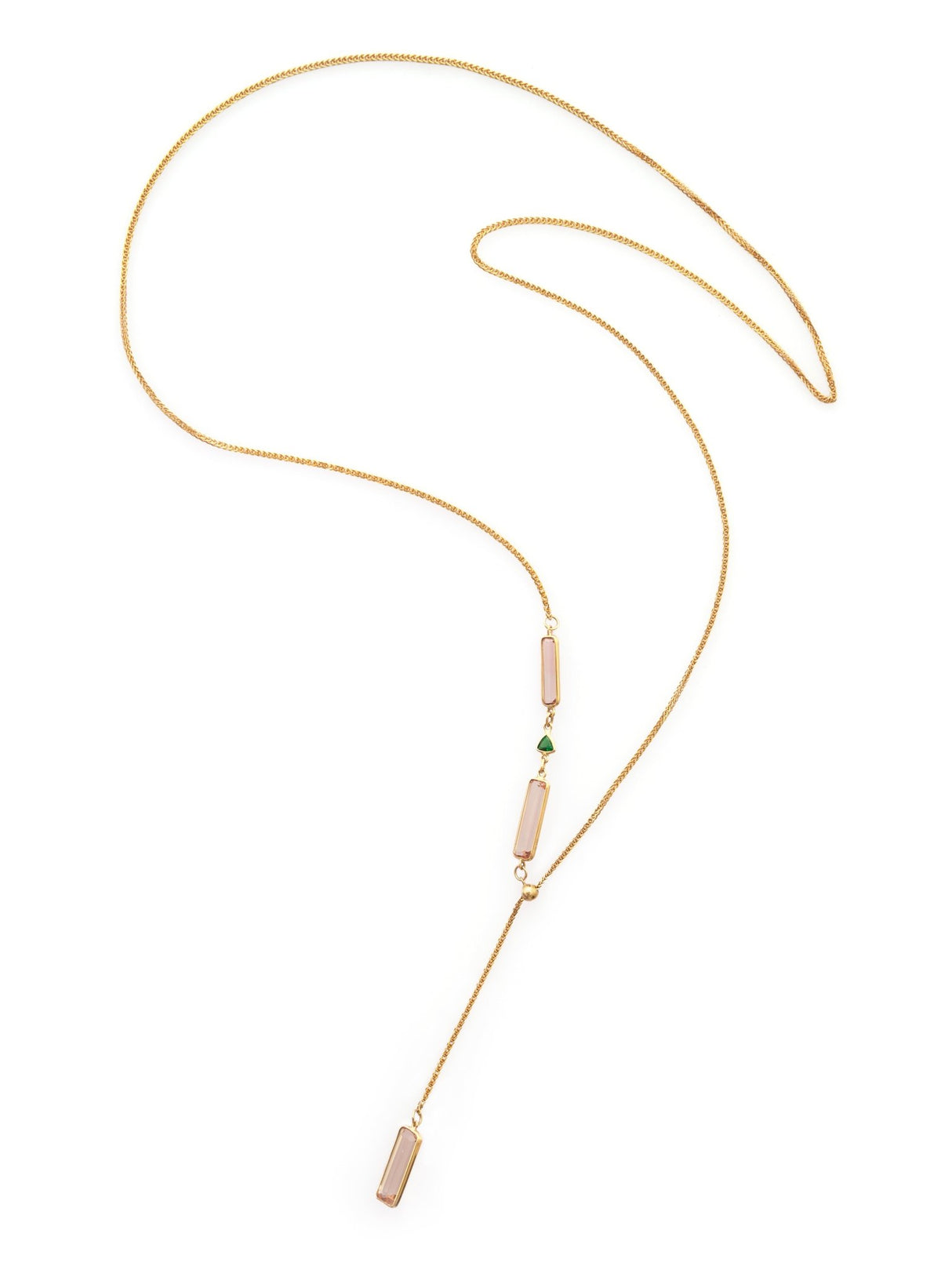 Morganite & Tsavorite Lasso Bar Necklace 18k handmade fine jewelry 3