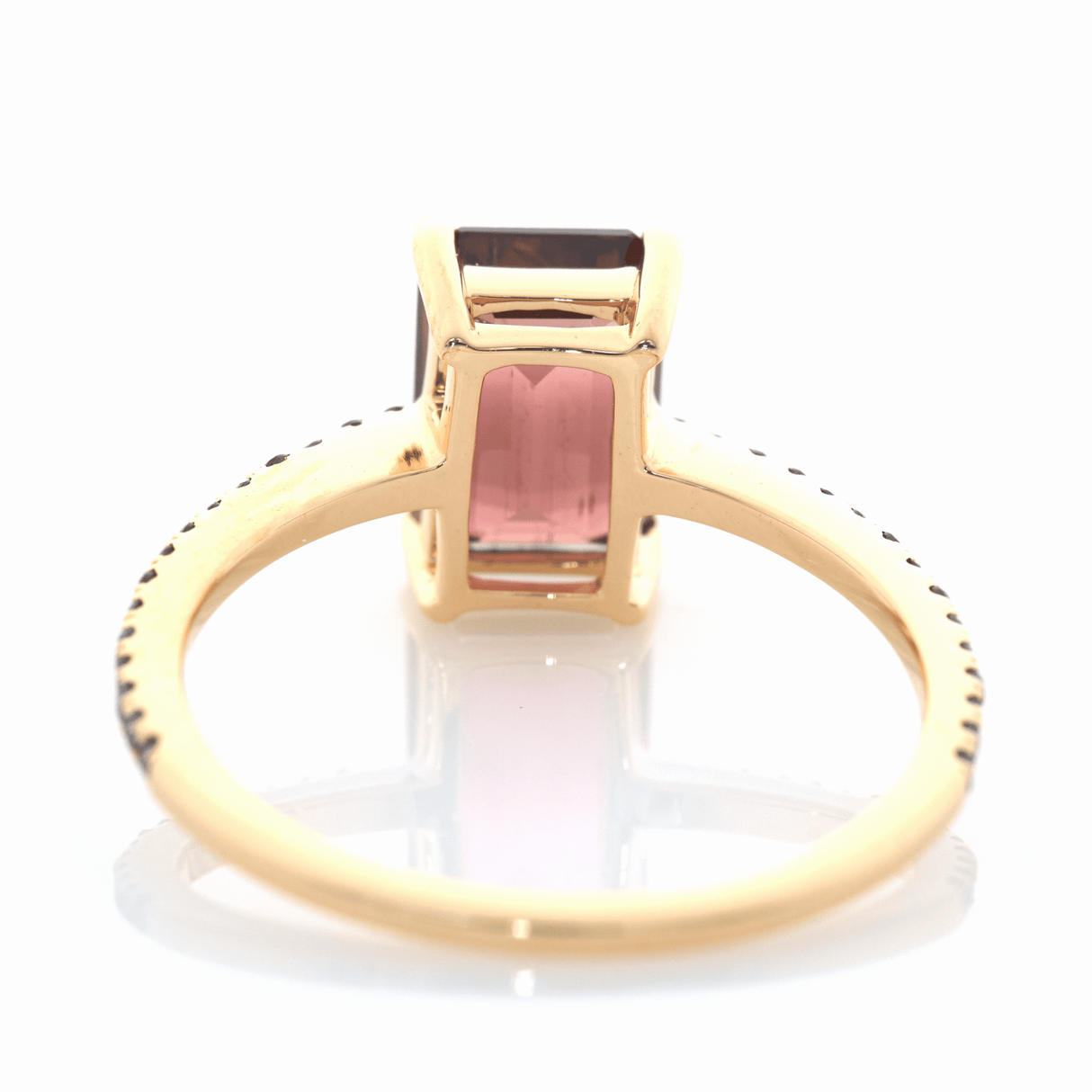 Ombré Tourmaline Protection Bar Ring 18k gold engagement ring back view