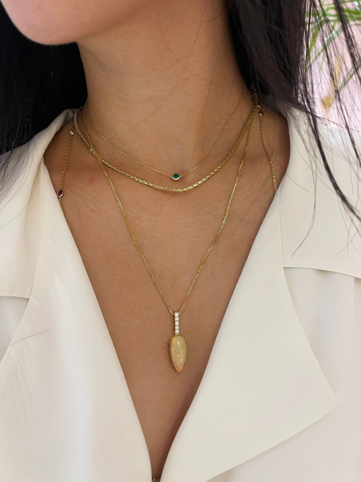 Opal & Diamond Arrow Supreme Necklace on model