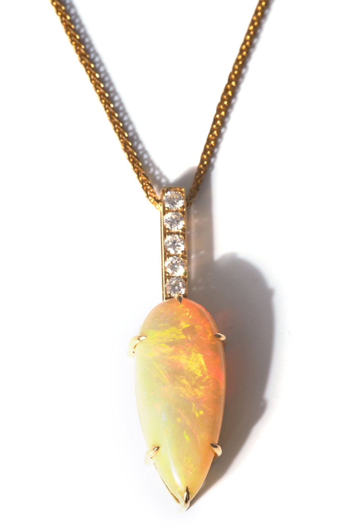 Opal & Diamond Arrow Supreme Necklace 18k gold handmade fine jewelry 3