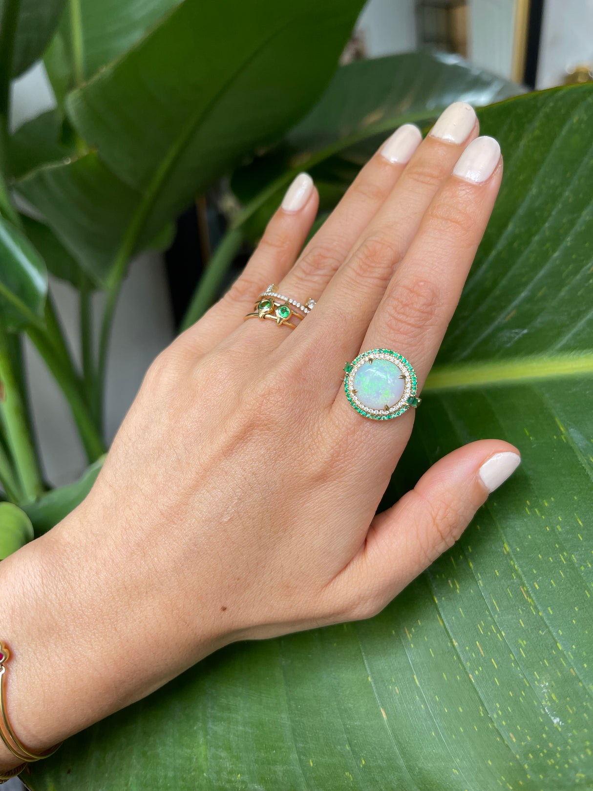 Opal Diamond & Emerald Magic Orb Ring