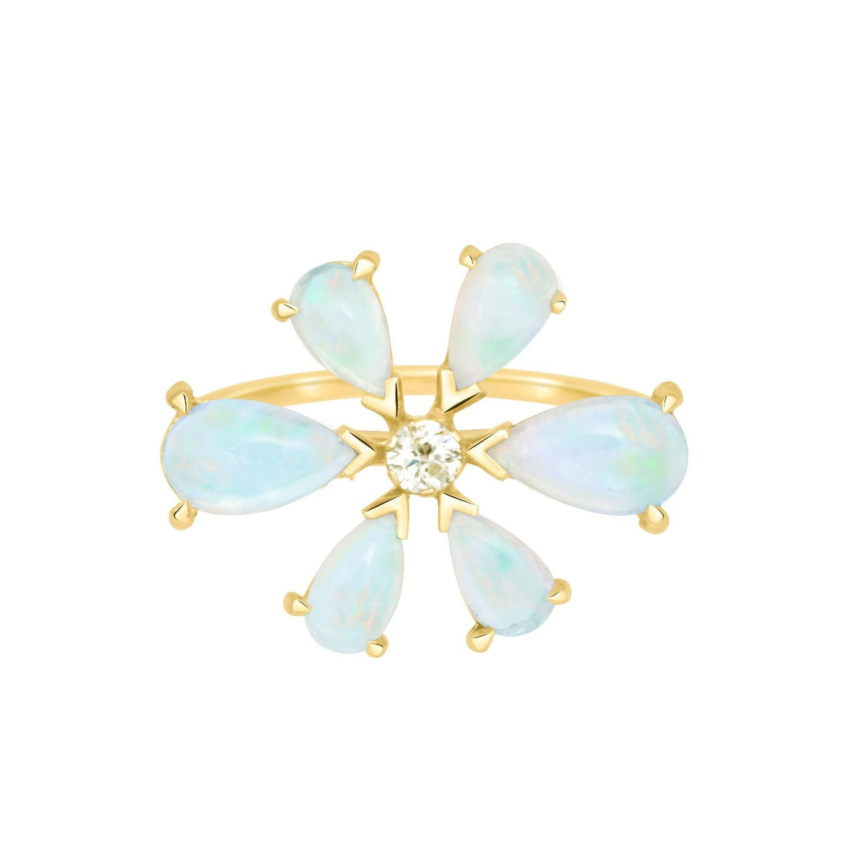 Opal & Diamond Flora Ring 18k gold Stackable ring