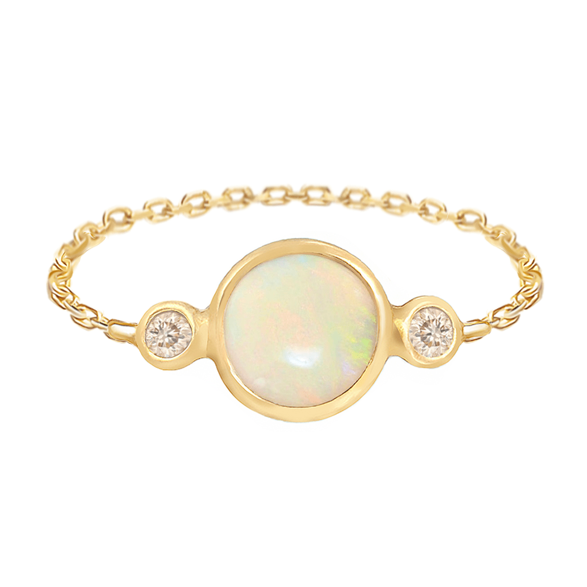 Opal and Diamond Eos Chain Ring 18K Gold Stackable Ring