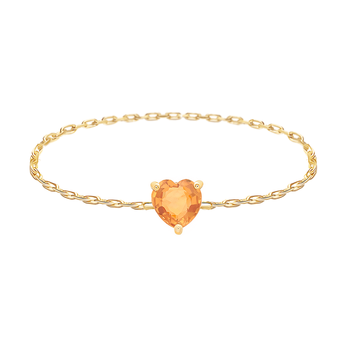 Orange Sapphire Heart Chain Ring 14k gold Stackable ring