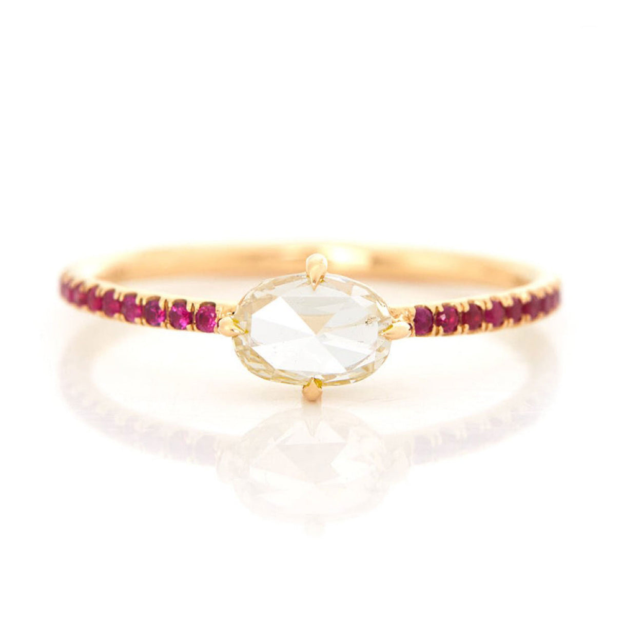 Oval Rose Cut Diamond & Ruby Disco Ring