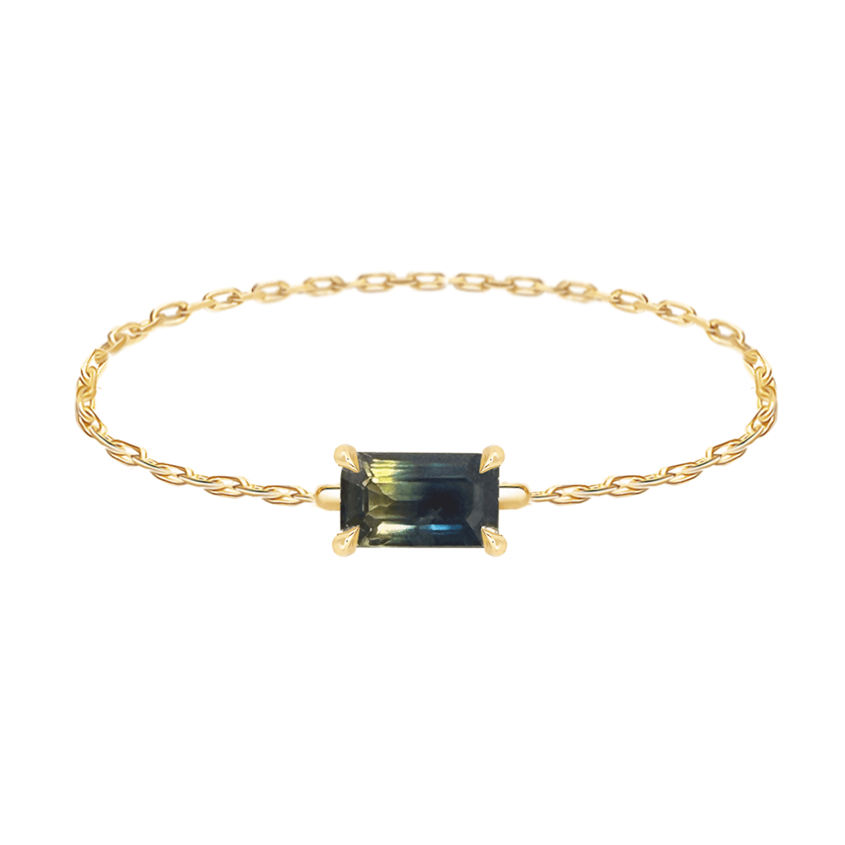 Parti Sapphire Baguette Chain Ring 14k gold Stackable ring.