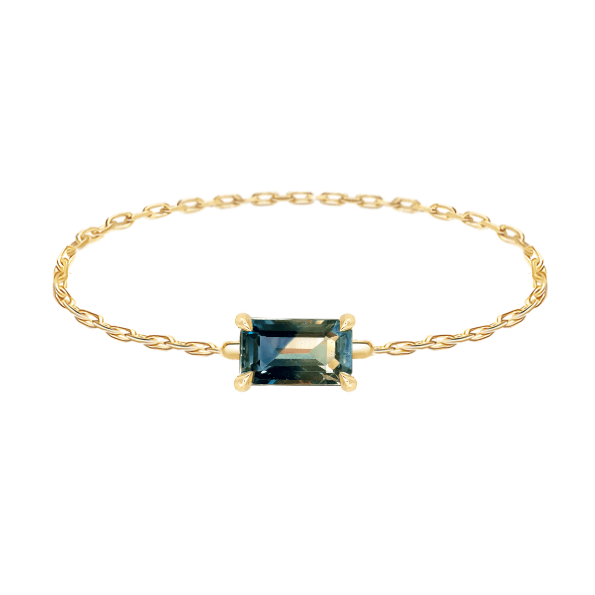 Parti Sapphire Baguette Chain Ring 14k gold Stackable ring