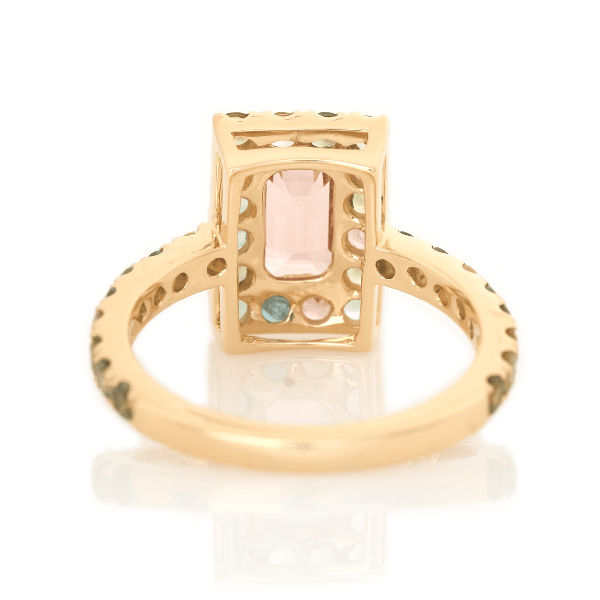 Peach Tourmaline Candy Ring 18k gold engagement ring back view
