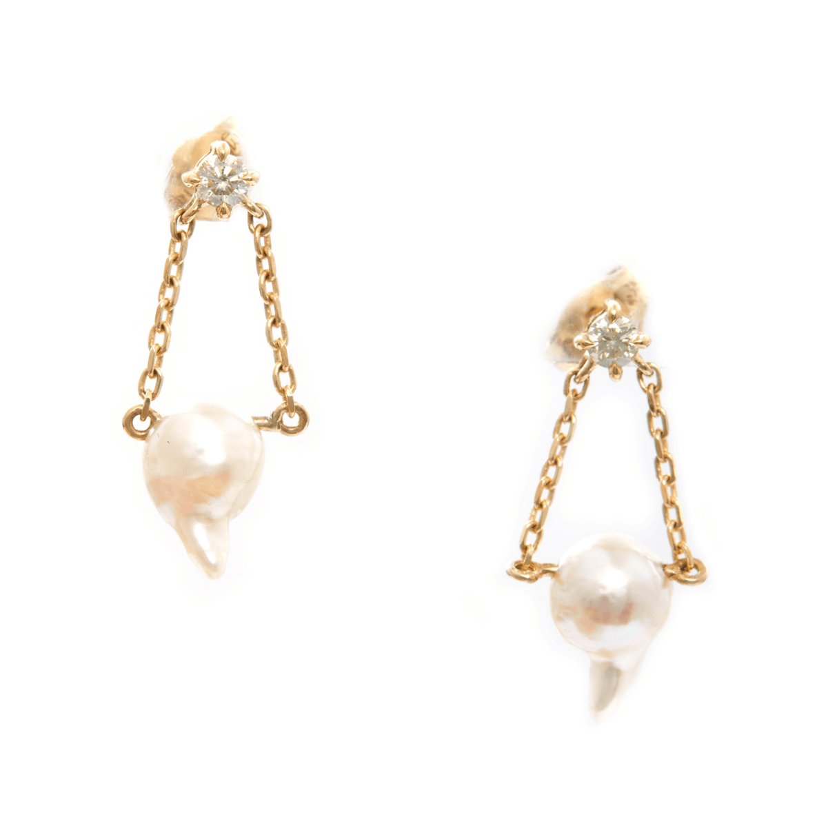 Pearl And Diamond Tokyo Chain Earrings 18K Gold Handmade Fine Jewerly