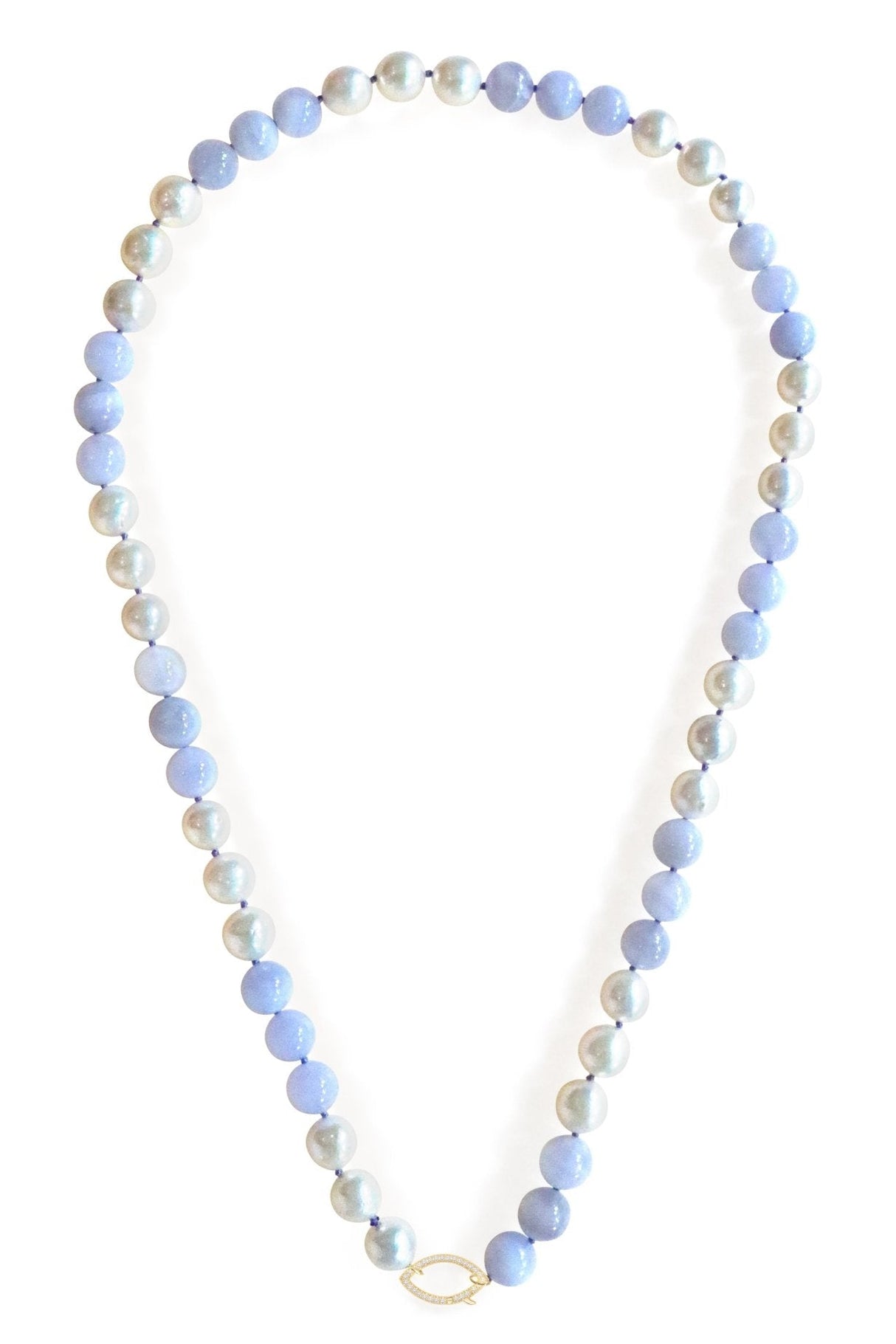 Pearl & Chalcedony Fisheye Closure Necklace 18K gold handmade fine jewelry 1