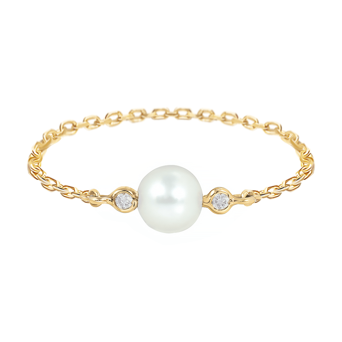 Pearl & Diamond Chain Ring 14k gold Stackable ring