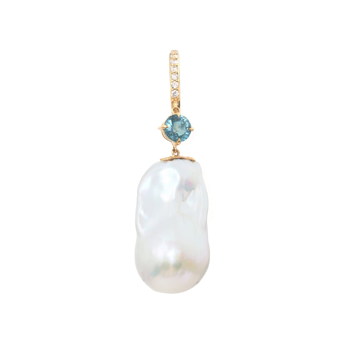 Pearl & Teal Sapphire Pendant 18k gold handmade fine jewelry 3
