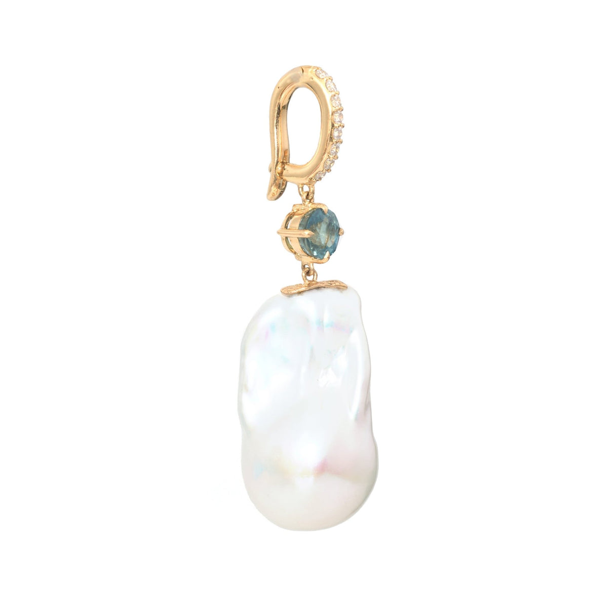 Pearl & Teal Sapphire Pendant 18k gold handmade fine jewelry 4