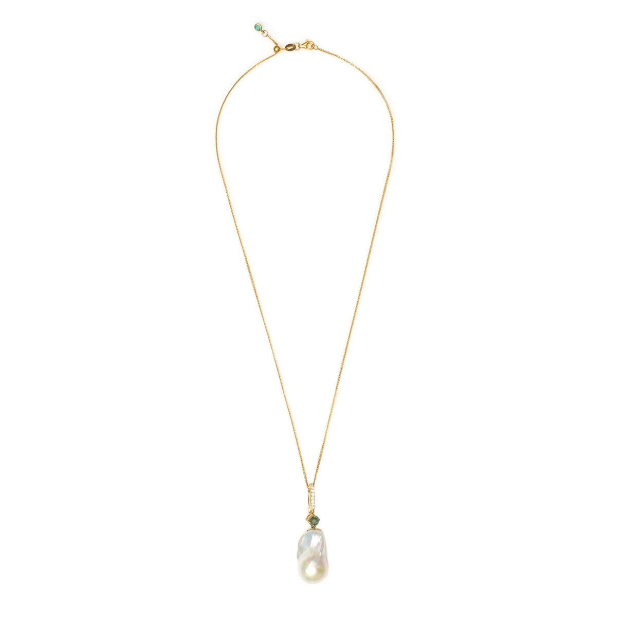 Pearl & Teal Sapphire Pendant 18k gold handmade fine jewelry 5