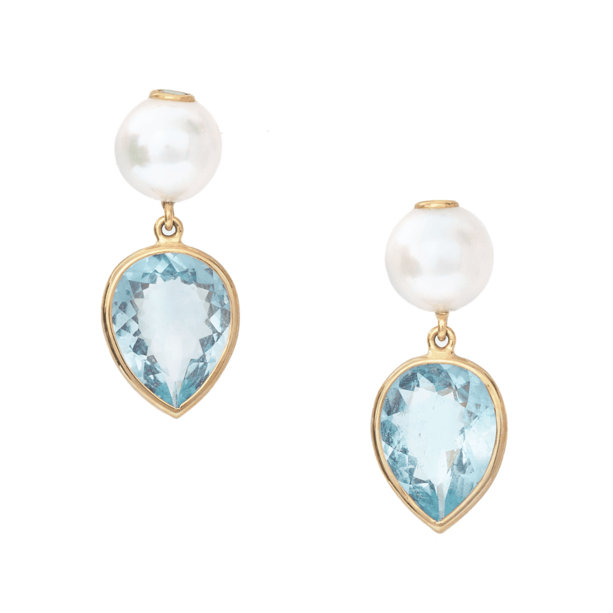 Pearl and Aquamarine Neptune Earrings 18K Gold Handmade Fine Jewelry