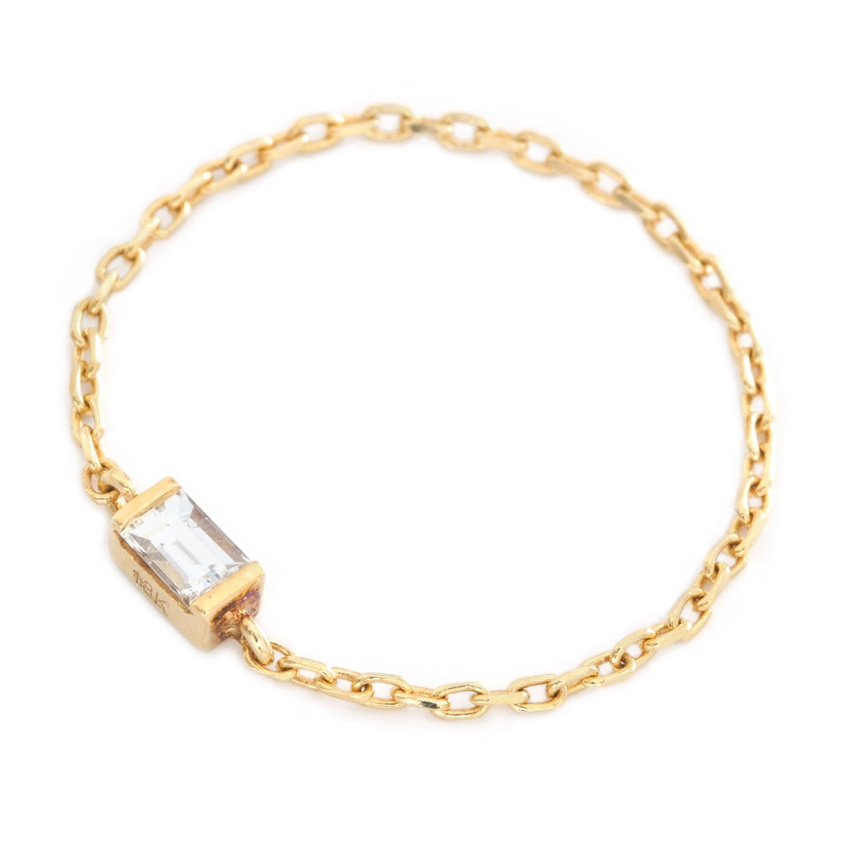 Petite Diamond Baguette Chain Ring 14k gold Stackable ring side view