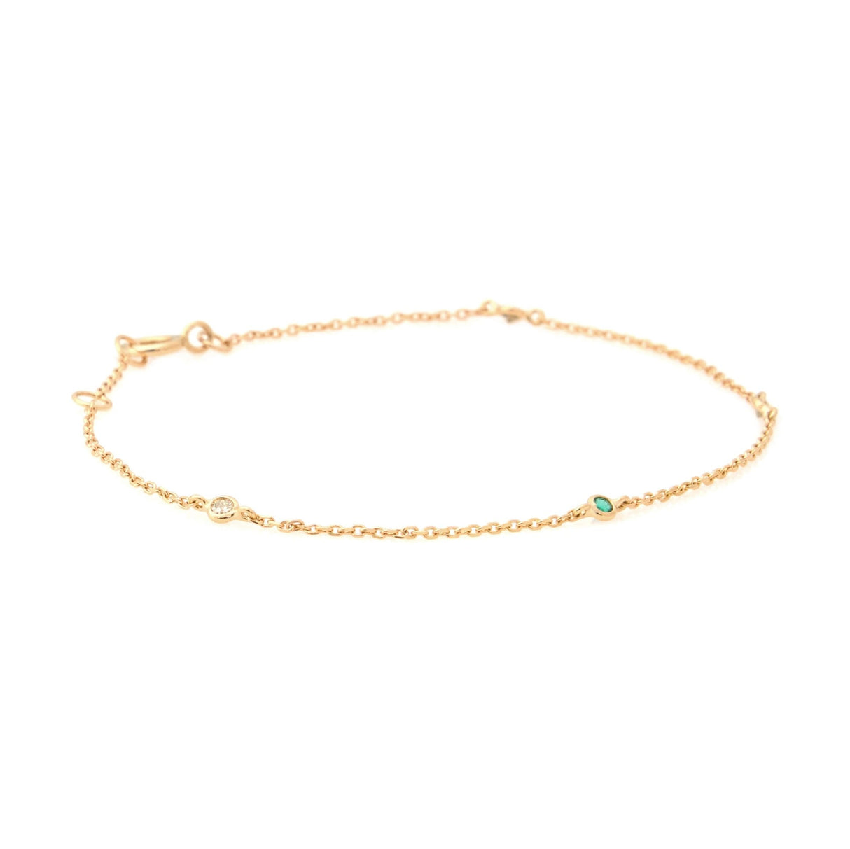 Petite Diamond & Emerald Dot Bracelet 18k gold stackable design side