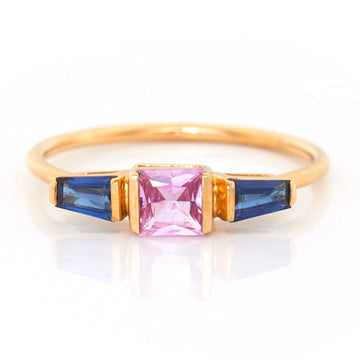 Pink & Blue Sapphire Triplet Ring