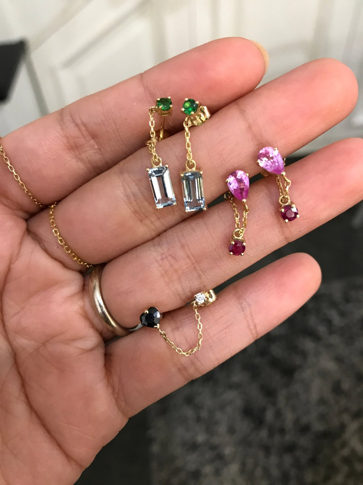 Pink Sapphire & Ruby Chain Earrings