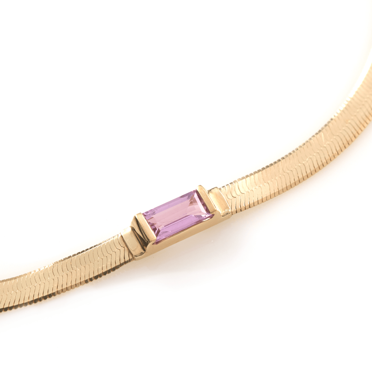Pink Sapphire Bar Herringbone Bracelet 18k gold Stackable design 2