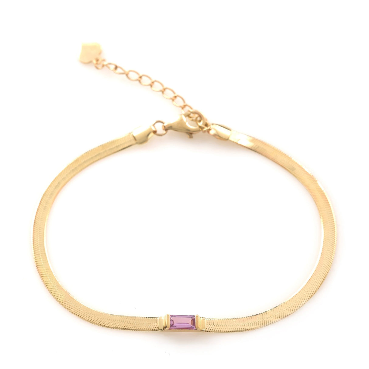 Pink Sapphire Bar Herringbone Bracelet 18k gold Stackable design 3