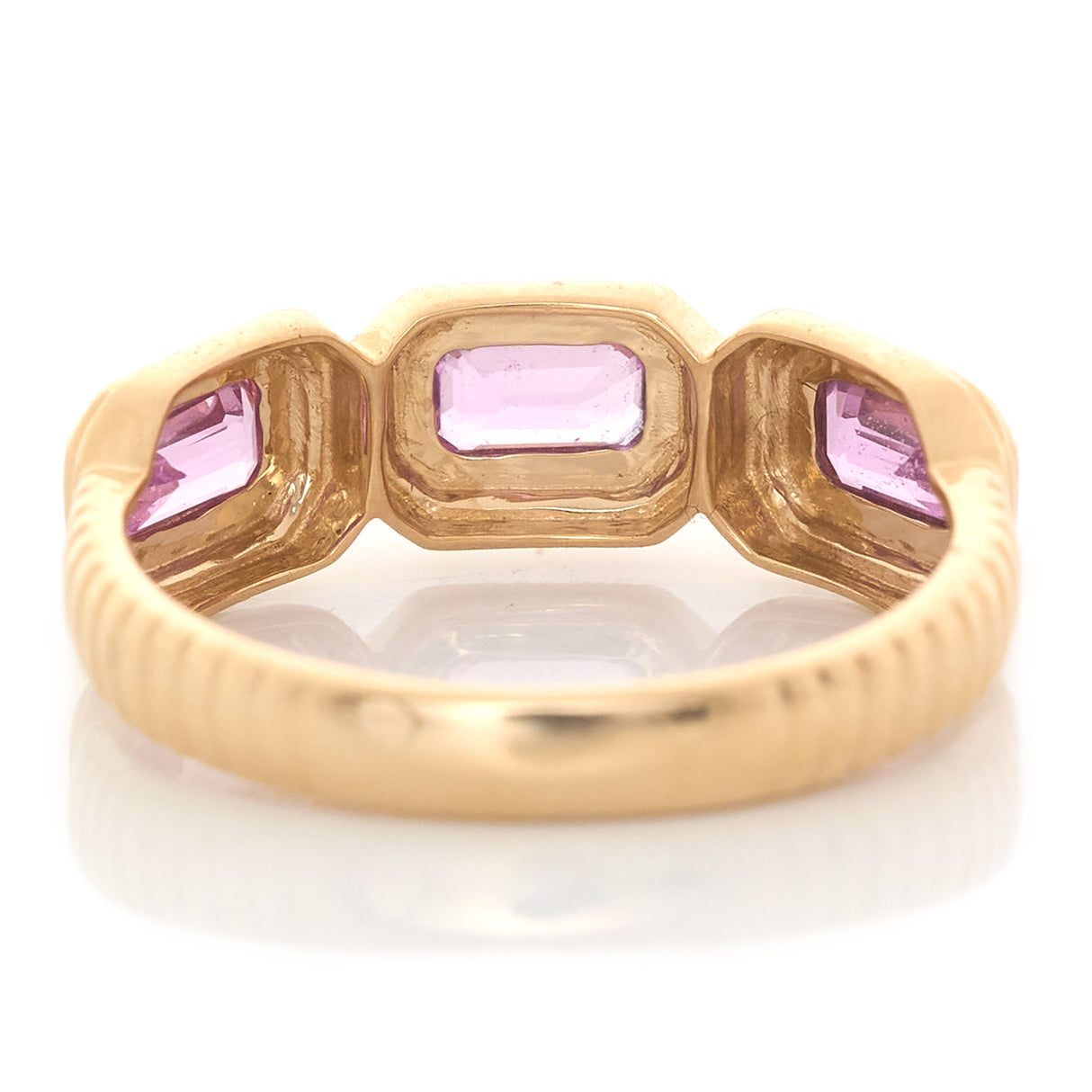 Pink Sapphire Baxter Ring 18k gold Stackable ring back view