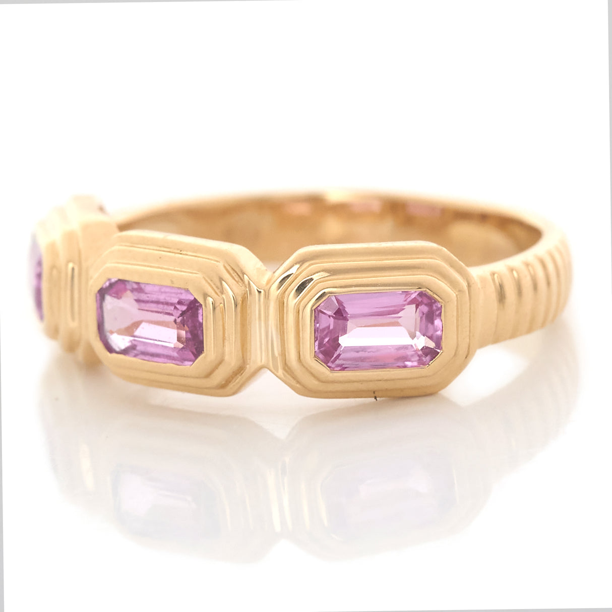 Pink Sapphire Baxter Ring 18k gold Stackable ring side view