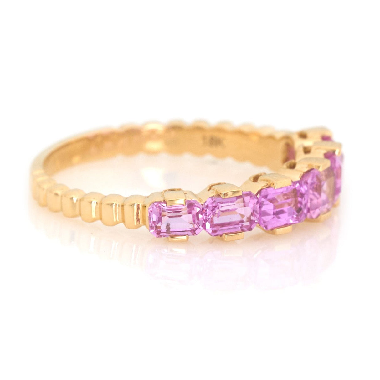 Pink Sapphire Crescendo Ring (Horizontal) 18k gold Stackable ring side view