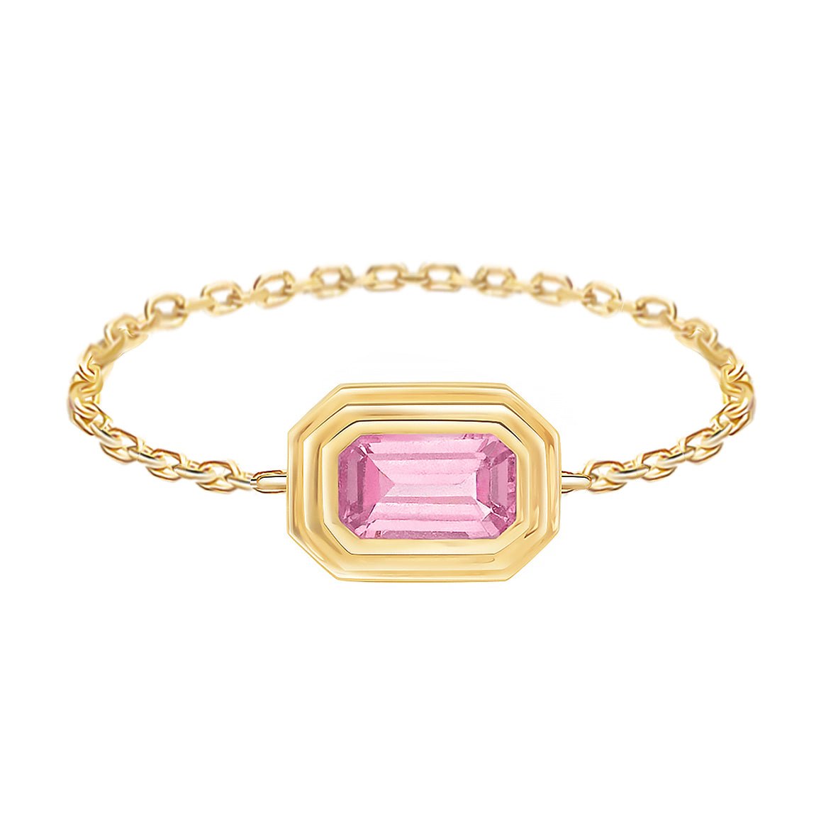 Pink Sapphire Frame Chain Ring 18k gold Stackable ring