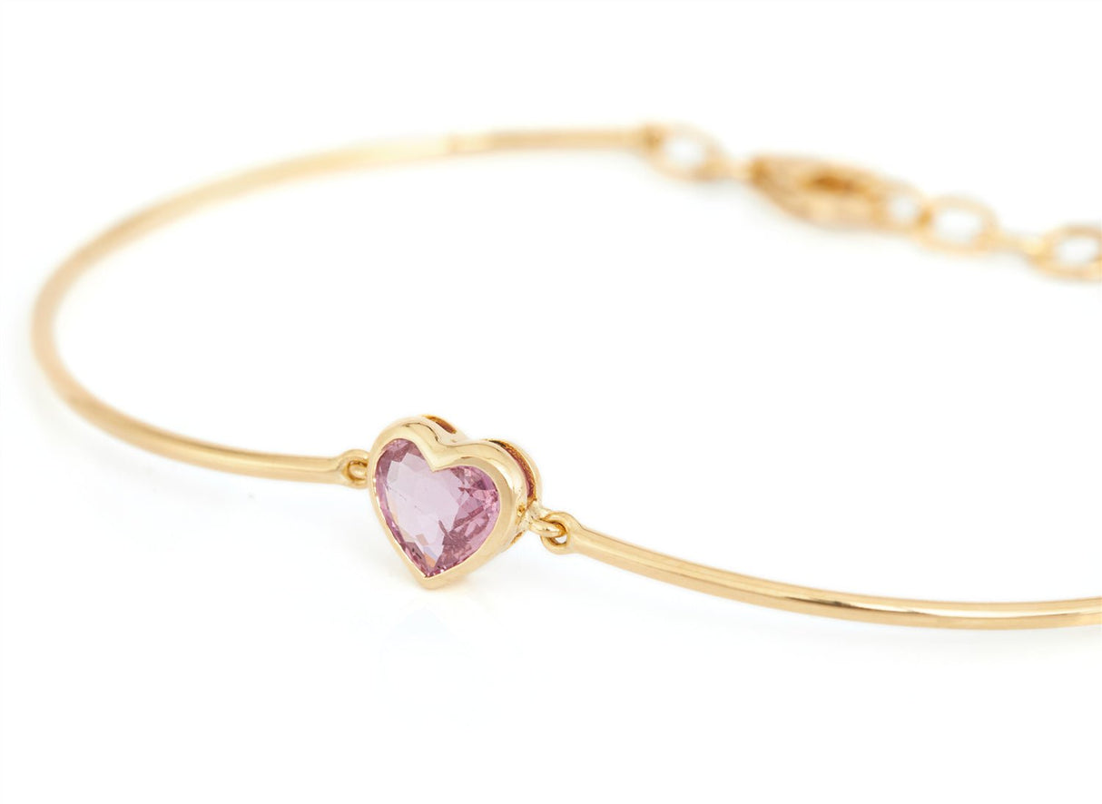 Pink Sapphire Heart Bangle 18k gold Stackable design side view