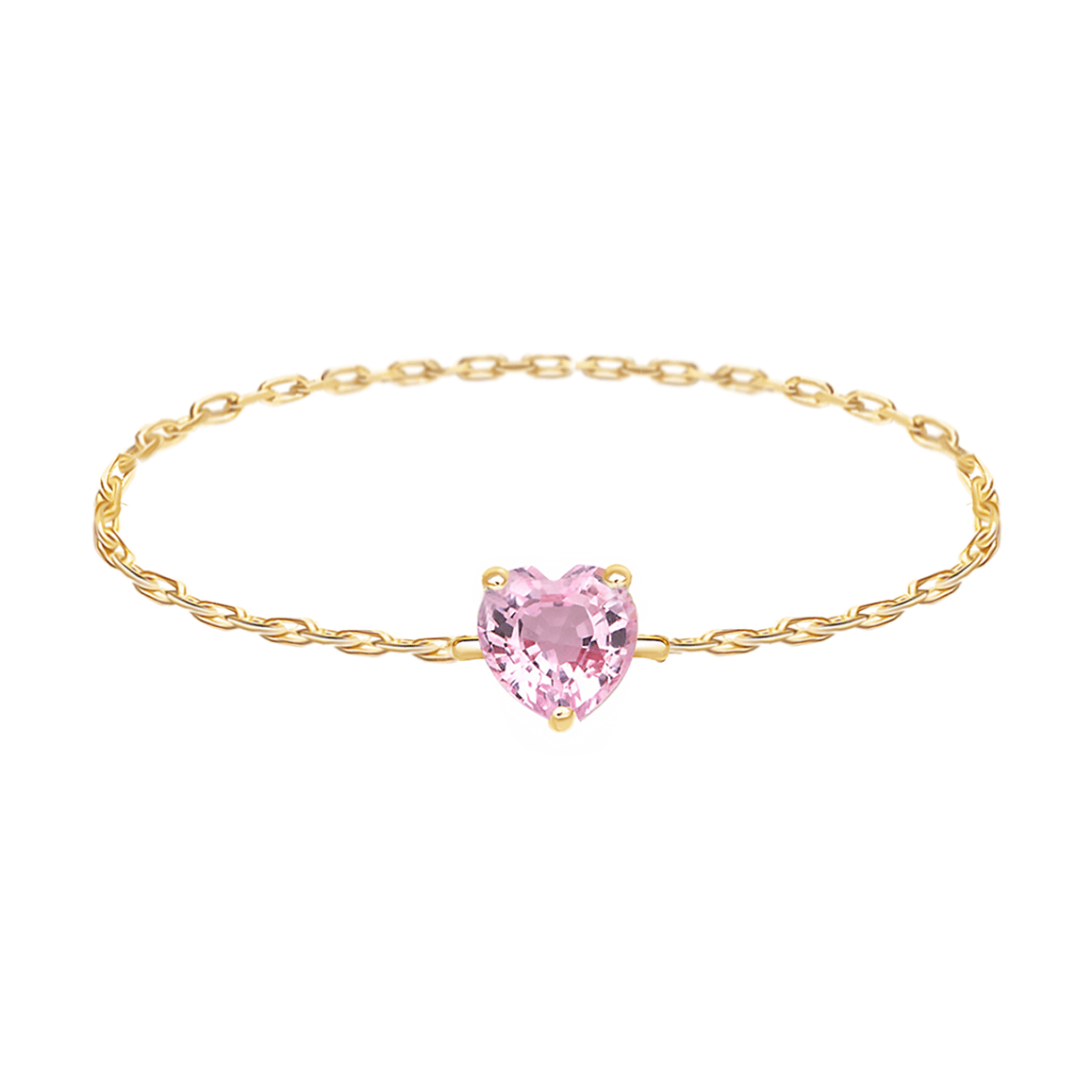Pink Sapphire Heart Chain Ring 14k gold Stackable ring