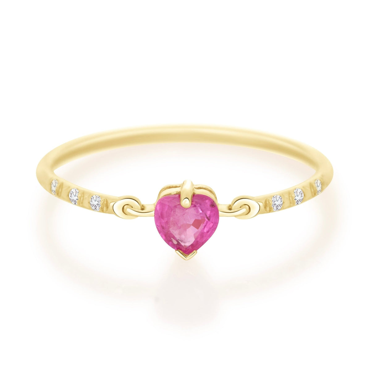 Pink Sapphire Heart Petite Circle Diamond Ring 14k gold stackable design