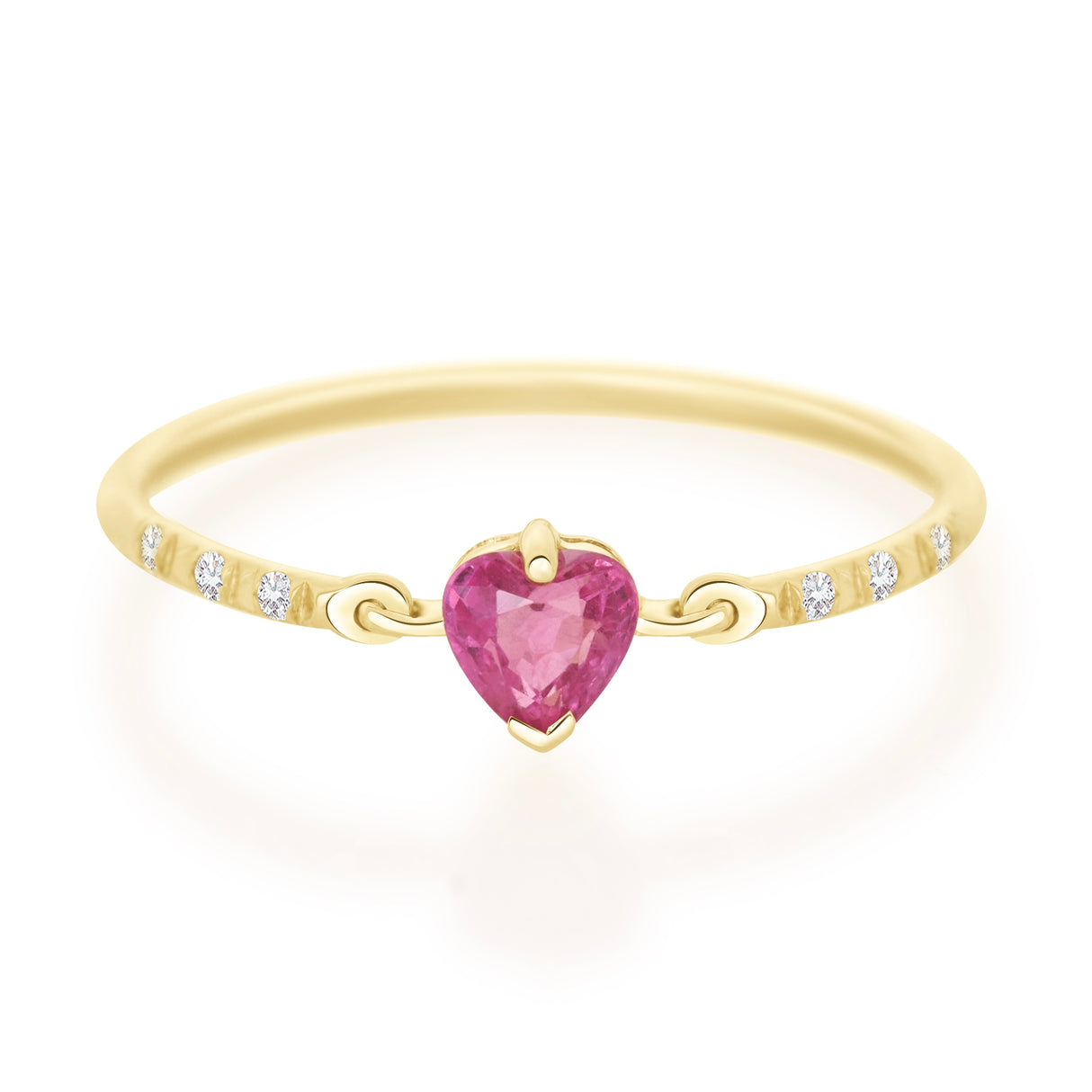 Pink Sapphire Heart Petite Circle Diamond Ring 14k gold stackable design 2