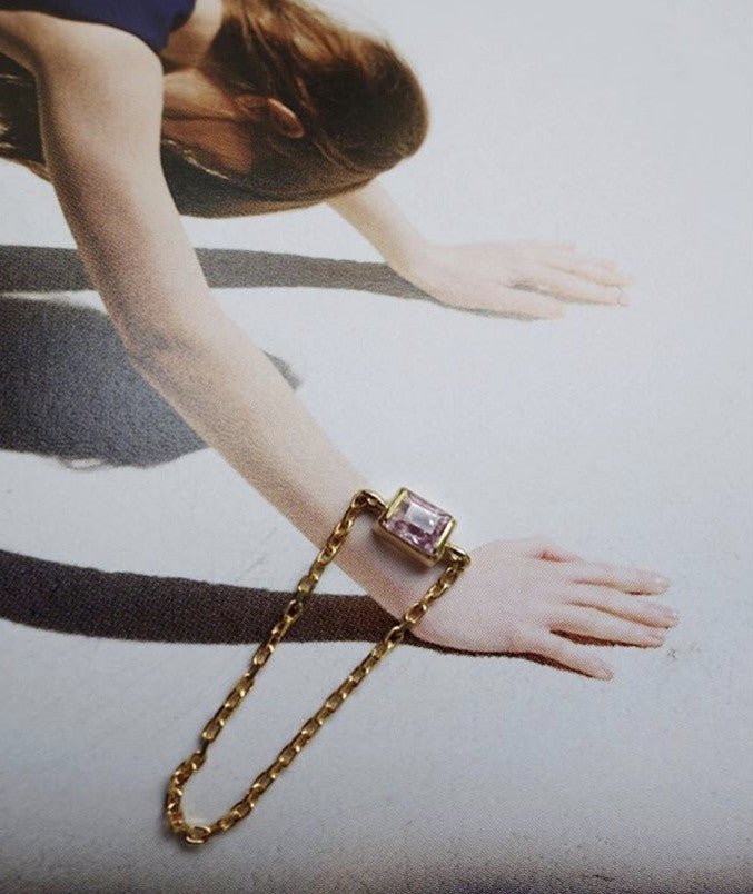 Pink Sapphire Petite Chain Ring 14k gold Stackable ring