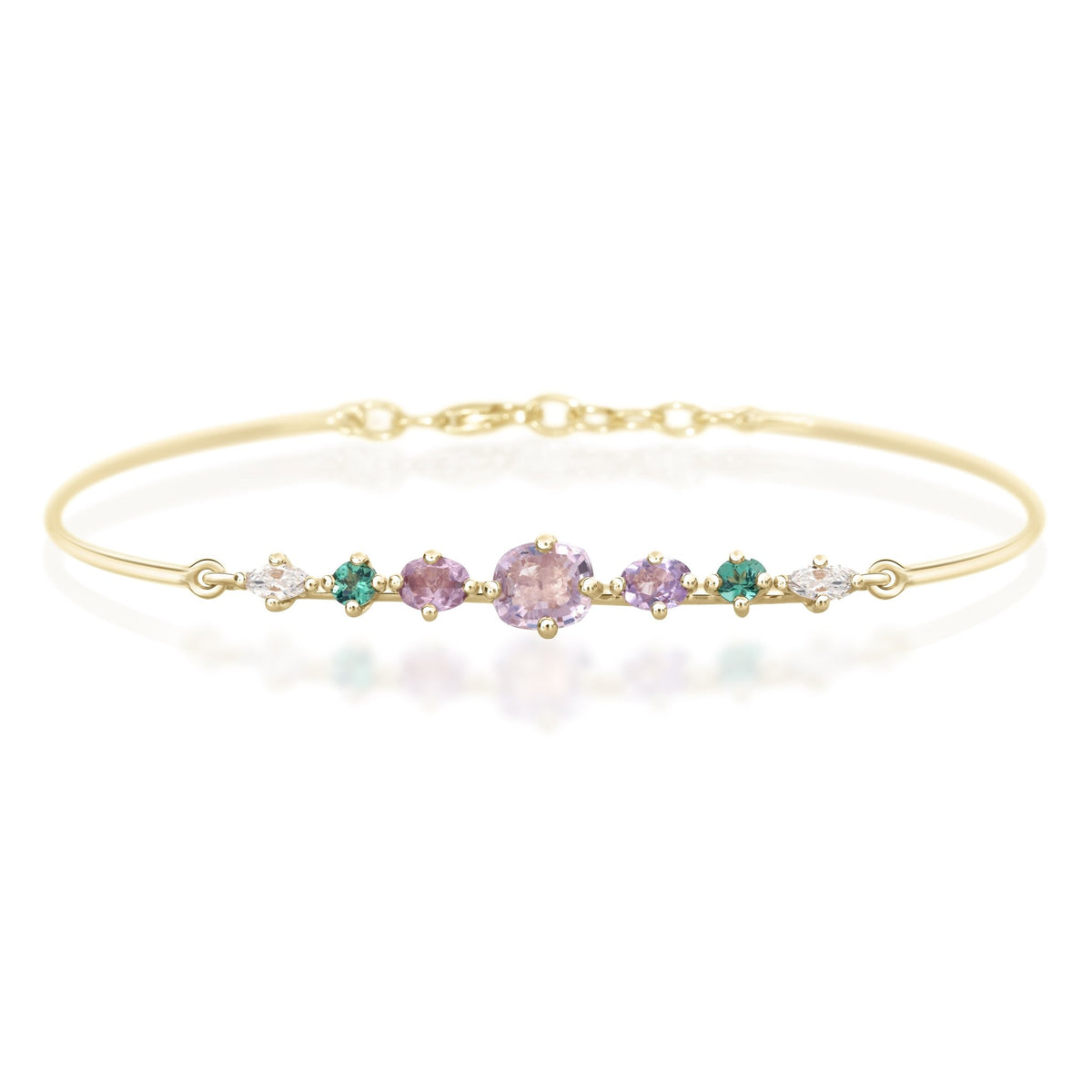 Pink Spinel & Mint Tourmaline Compass Bangle YG14K stackable design