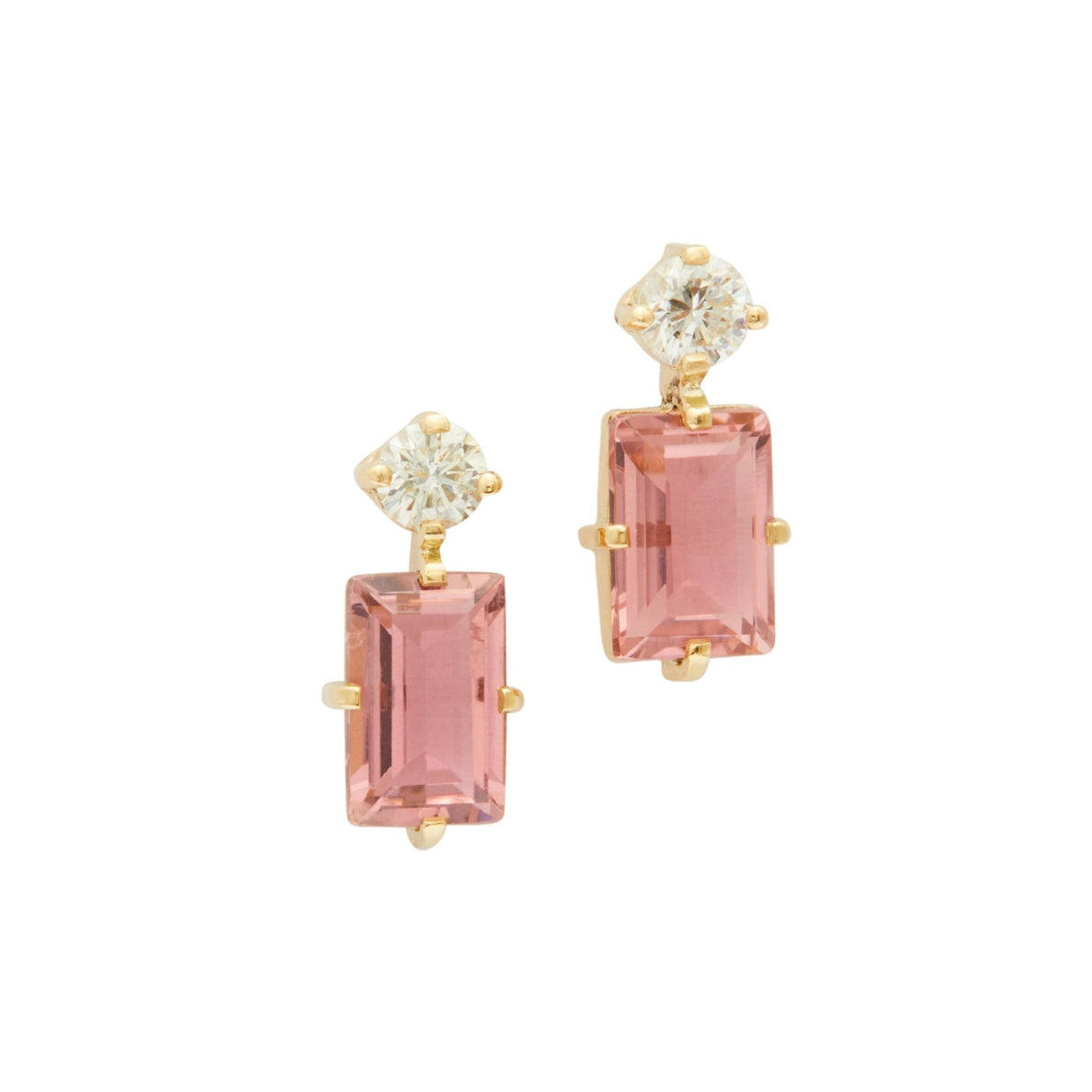 Pink Tourmaline & Diamond Deco Earrings